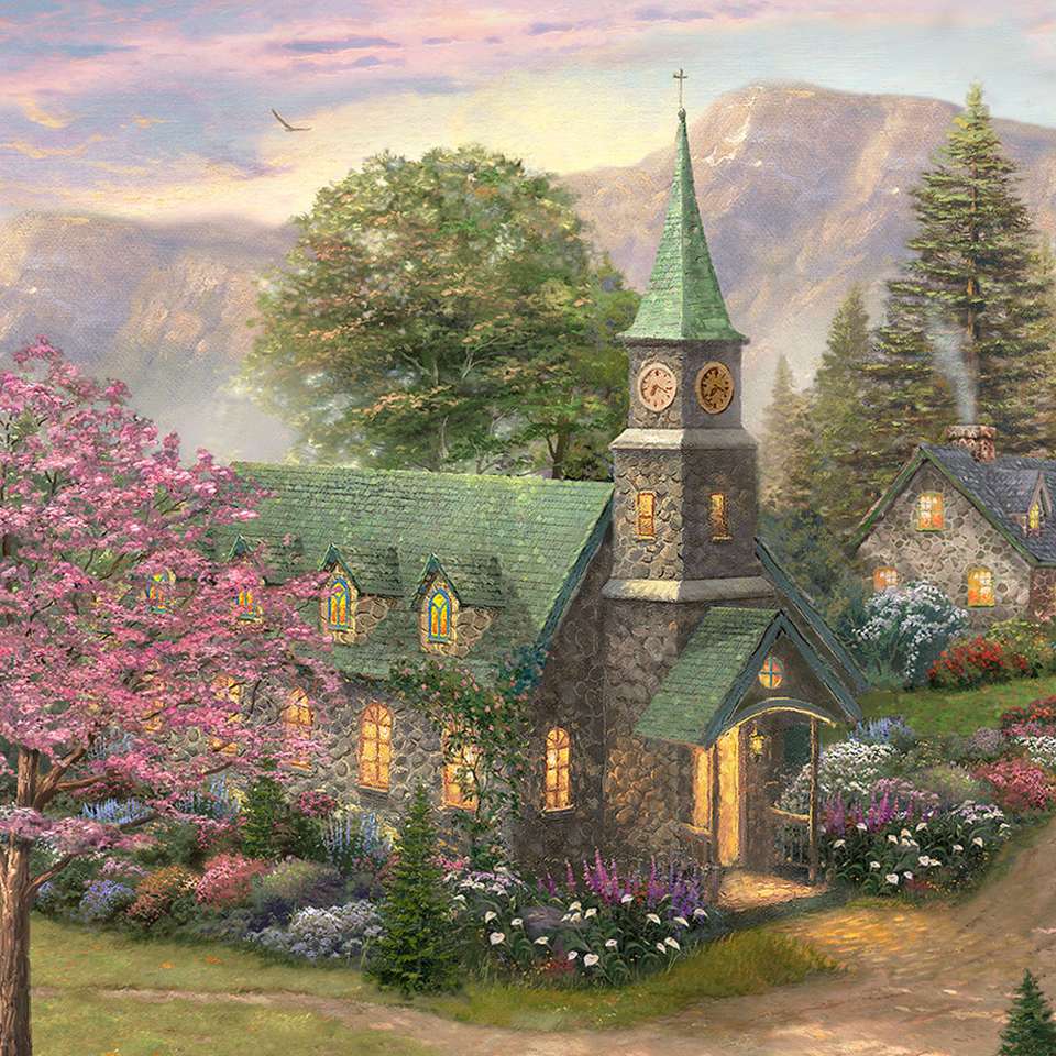 Obraz- kościół w górach puzzle online