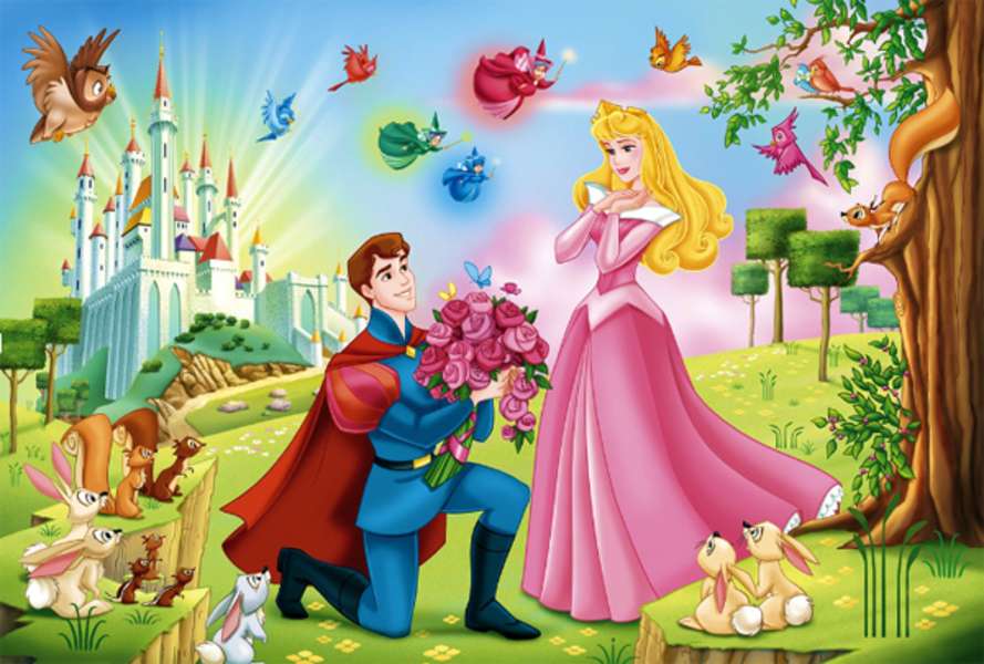 Książę przynosi księżniczce kwiaty puzzle online
