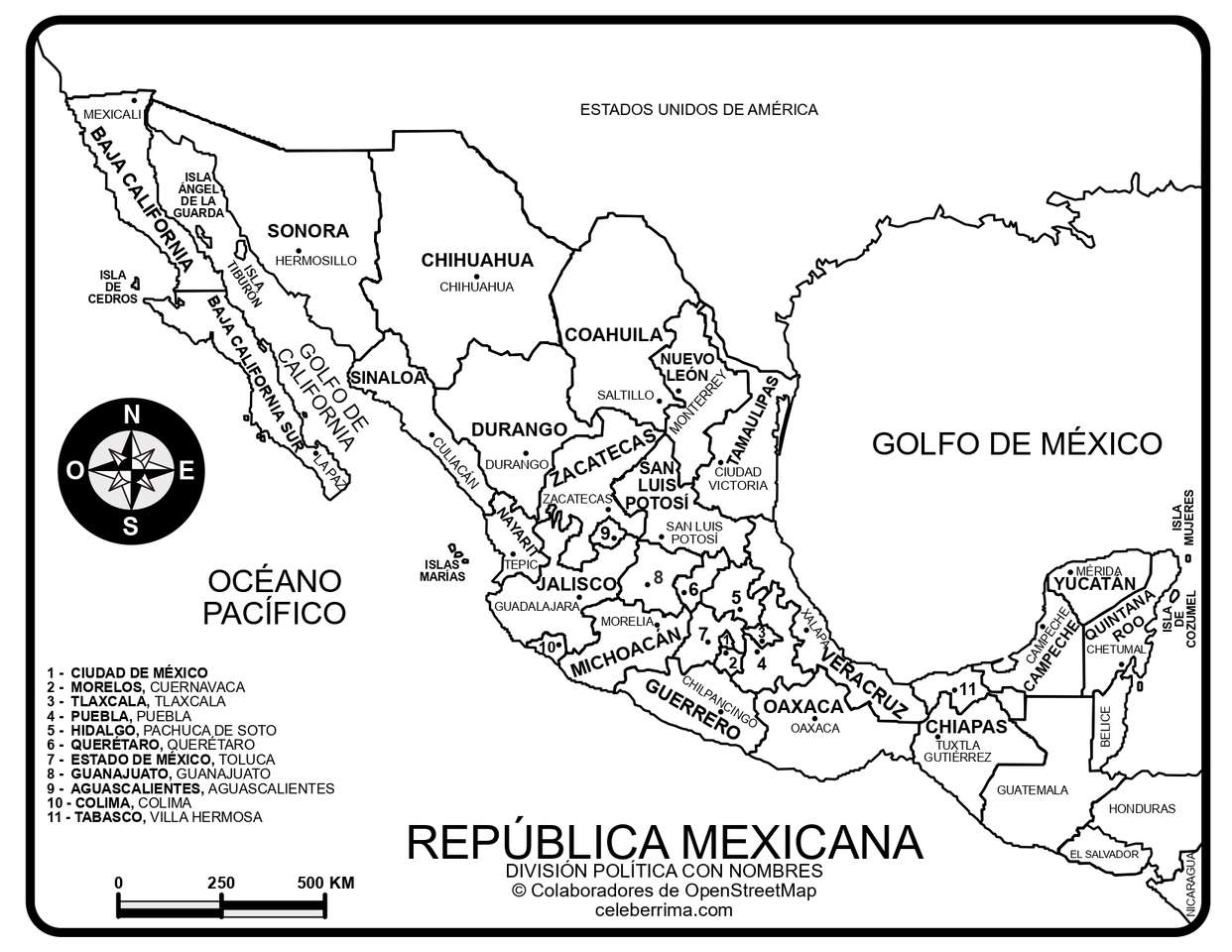 Mapa Stany Zjednoczone Meksyku puzzle online