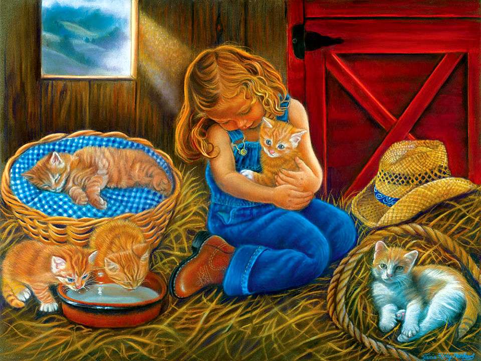 Dziewczynka z kotkami puzzle online