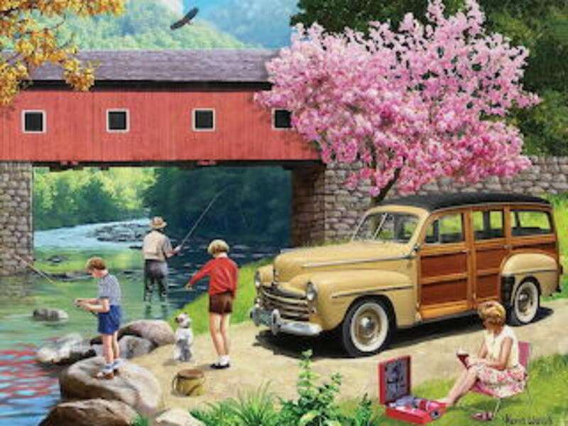 Children fishing with their parents puzzle