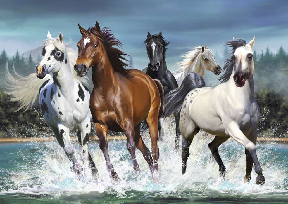 Konie na brzegu morza puzzle online