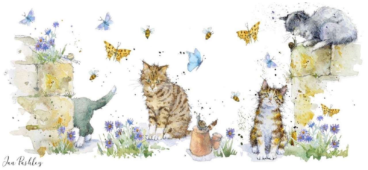 Koty, motyle i ślimaki. puzzle online