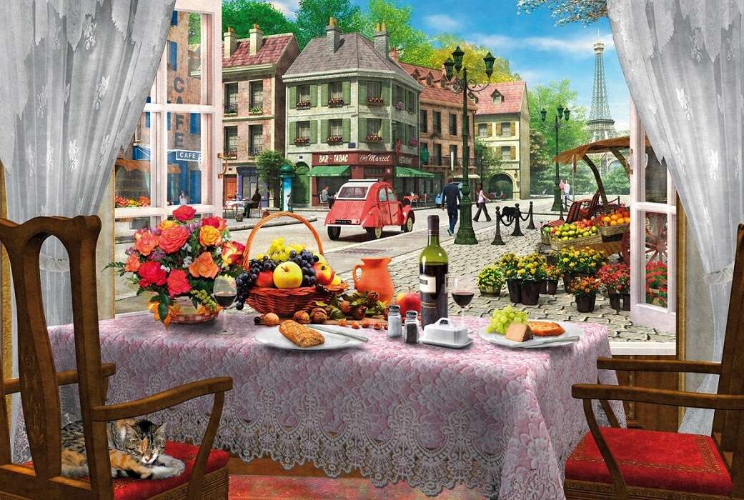 jedzenie z widokiem na Paryż puzzle online