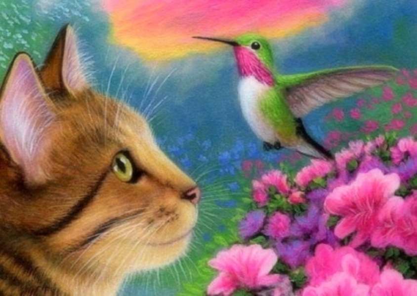 Kotek ogląda kolibra #88 puzzle online