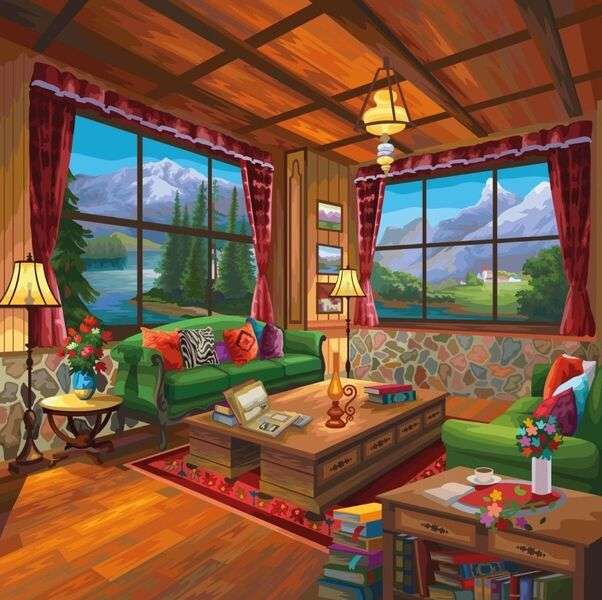 Salon domu z widokiem na jezioro #48 puzzle online