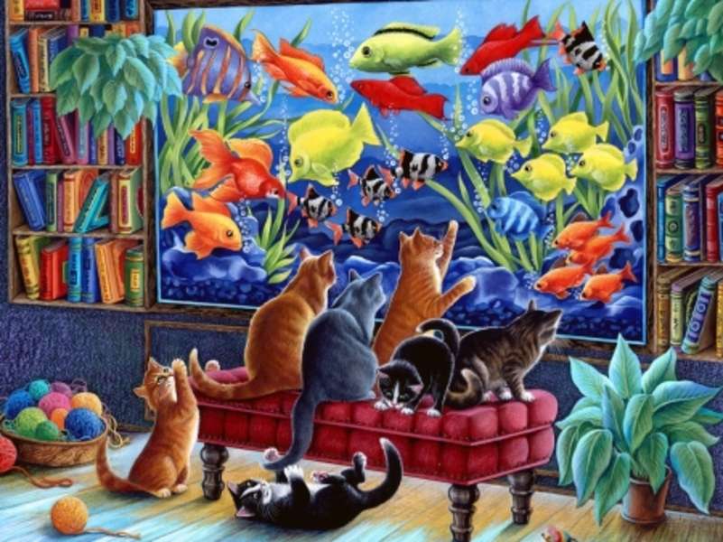 Kocięta obserwujące akwarium #90 puzzle online