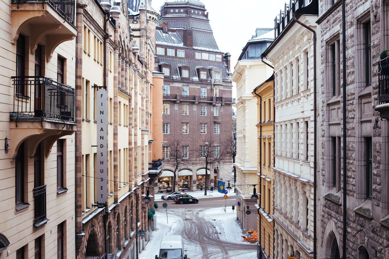 zaśnieżona ulica sztokholmska puzzle online