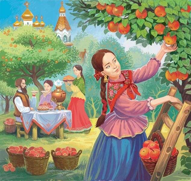 Dziewczyna zbierająca jabłka puzzle online