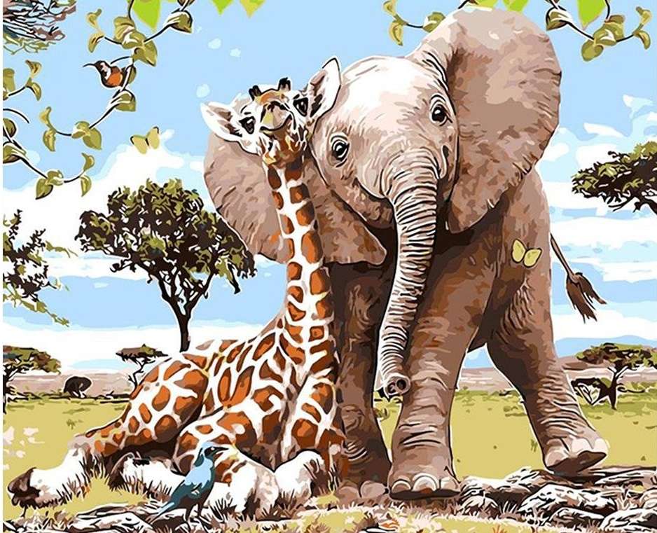 słoń z żyrafą puzzle online