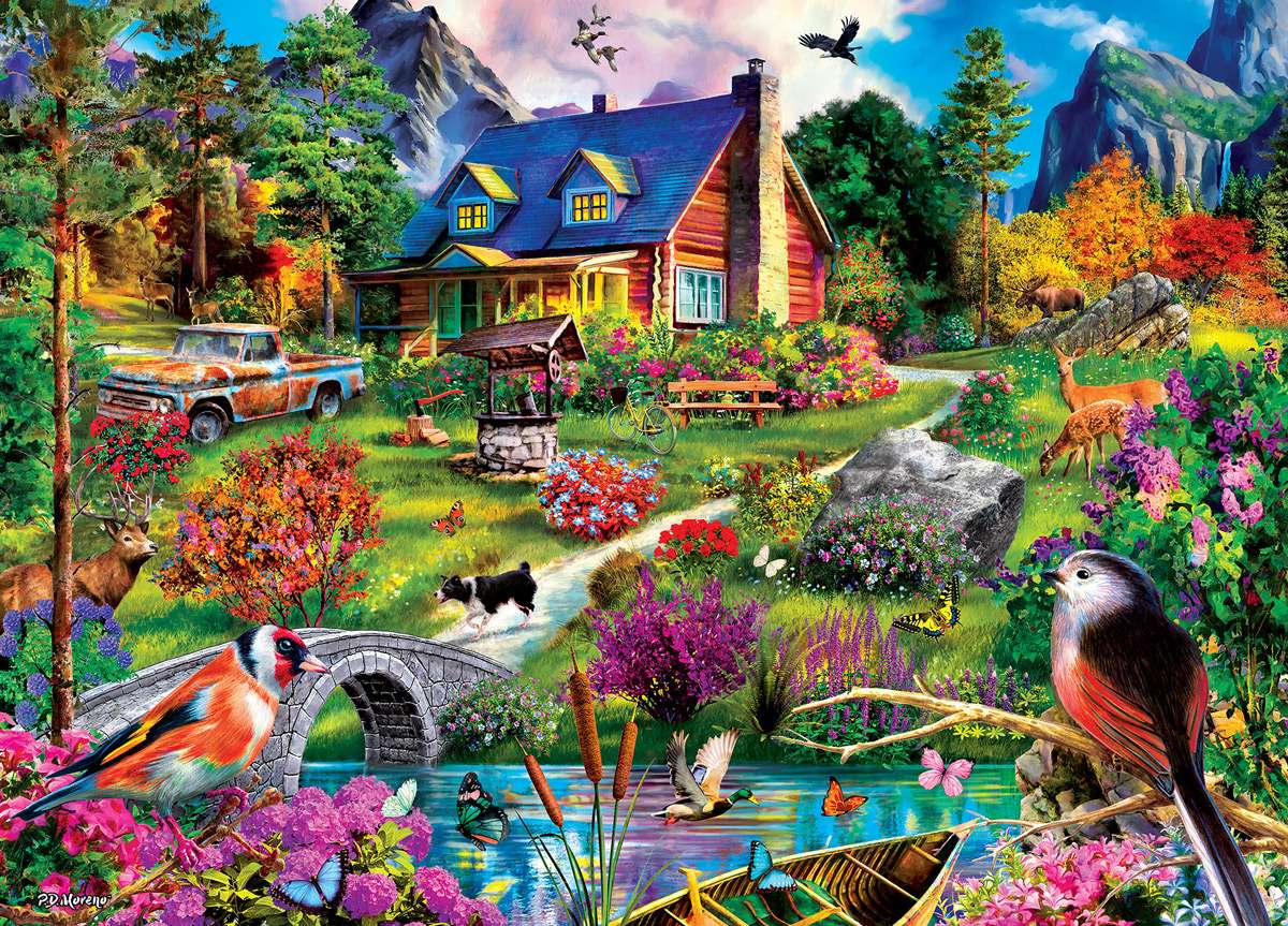 maison forestière au toit bleu puzzle
