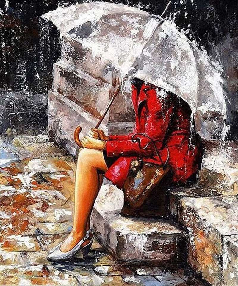 kobieta w deszczu puzzle online