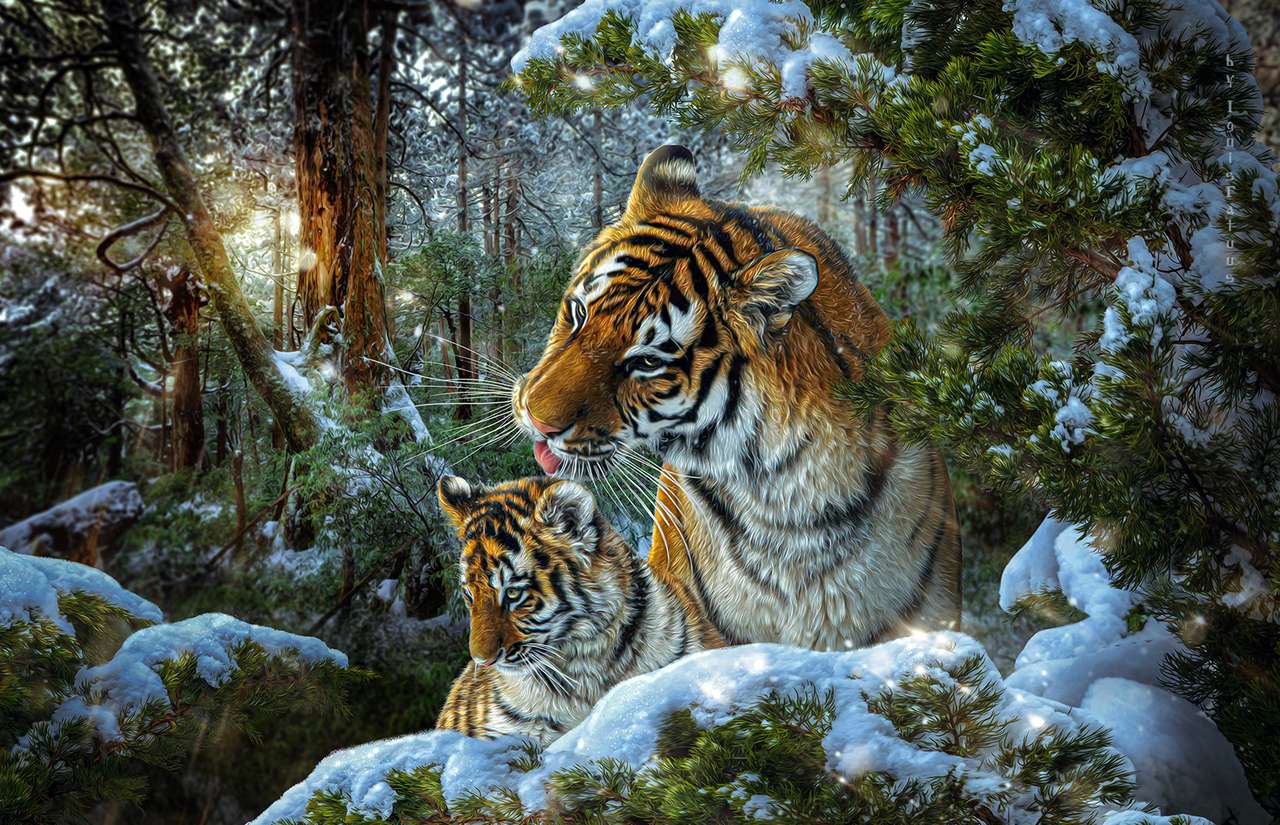 tygrysia mama i młode puzzle online