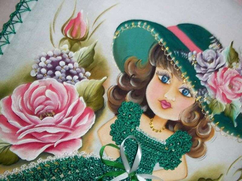 Diva dziewczyna zielony kapelusz puzzle online
