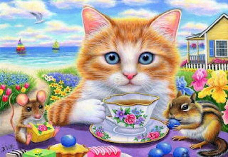 Kotek pijący herbatę #113 puzzle online