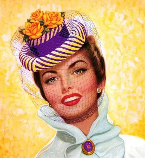 vintage dama w małym kapeluszu puzzle online