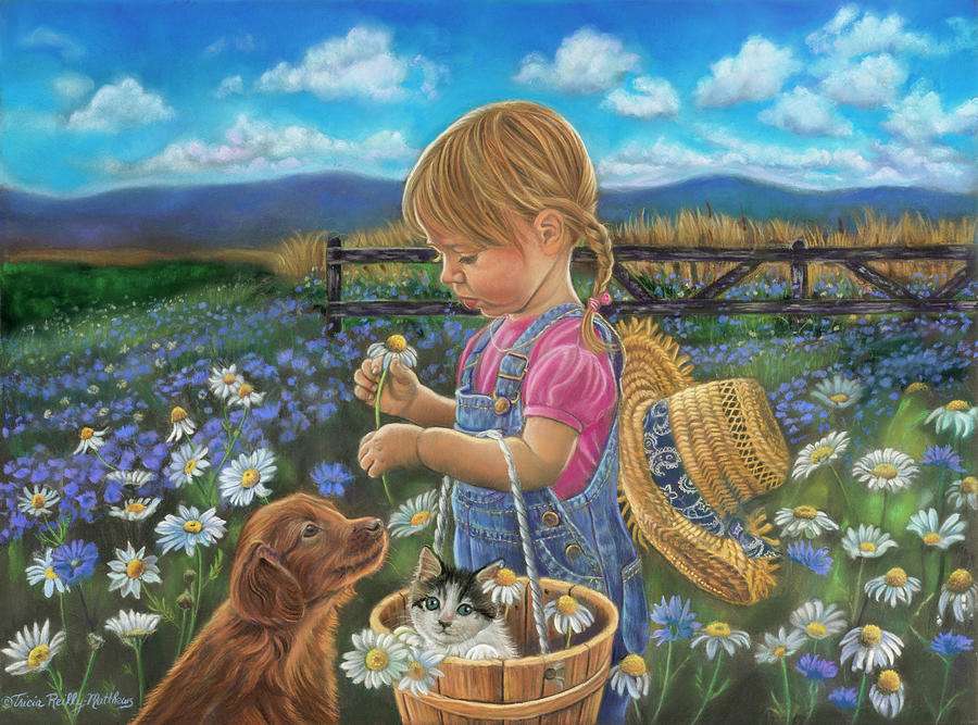 dziewczyna zbierająca kwiaty puzzle online