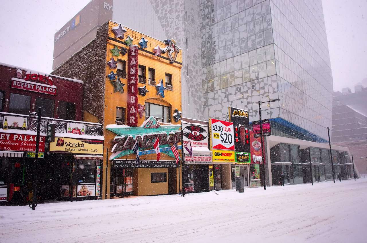 Yonge St podczas burzy śnieżnej, Toronto, Ontario, Kanada puzzle online