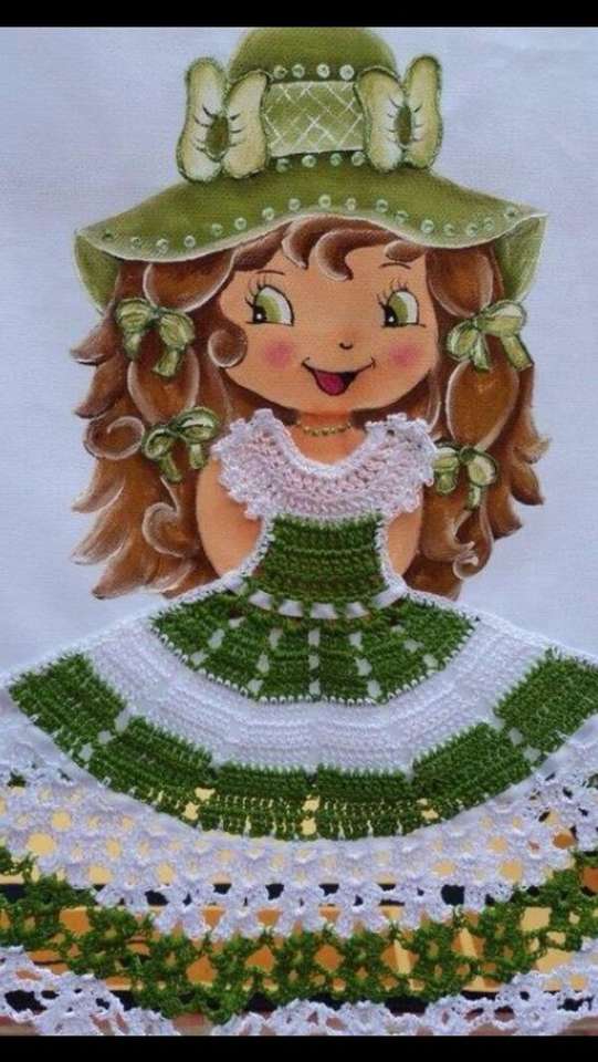 Dziewczyna Diva zielony kapelusz puzzle online