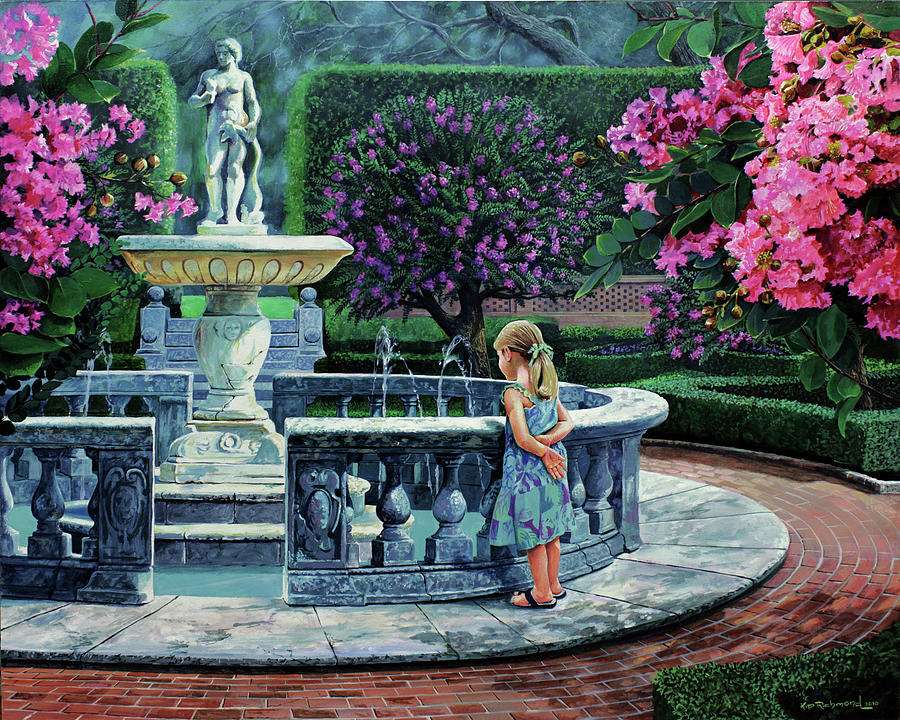 dziewczyna patrząca na fontannę puzzle online
