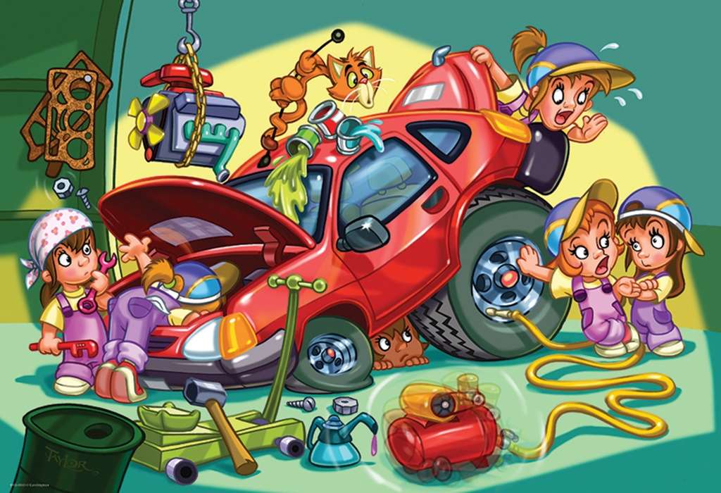 maluchy naprawiają samochód puzzle online