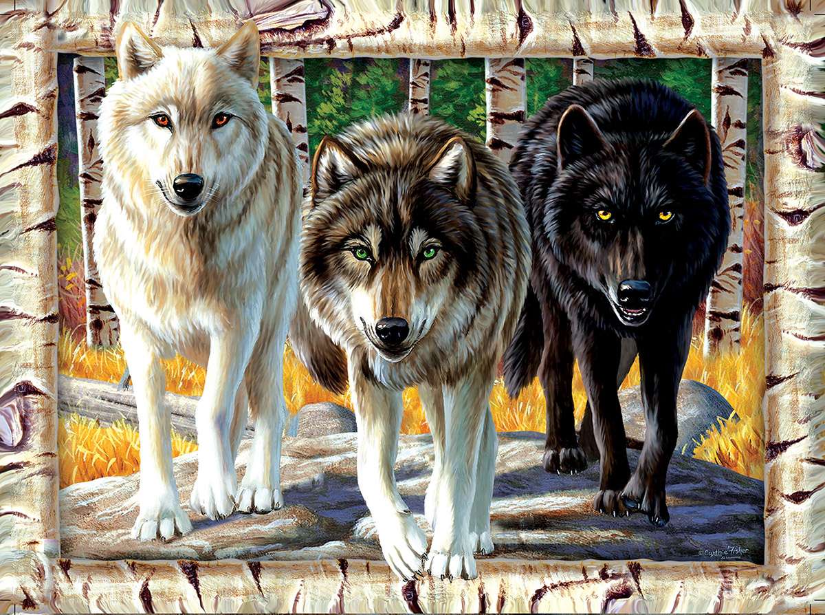 trzy wilki o różnym futrze puzzle online