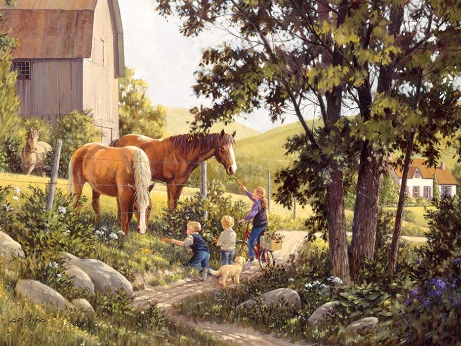 dzieci i konie puzzle online
