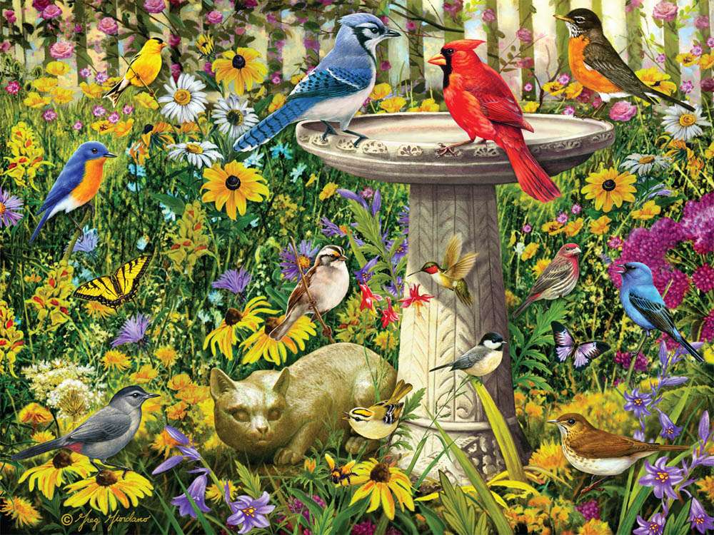 Kolorowe ptaszki w ogrodzie puzzle online