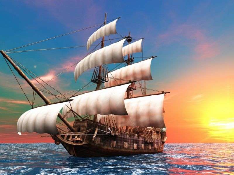 Schiff und Sonnenuntergang Puzzle