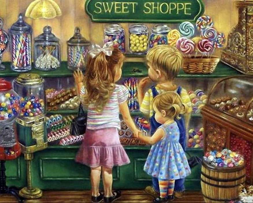 kinderen in snoepwinkel legpuzzel