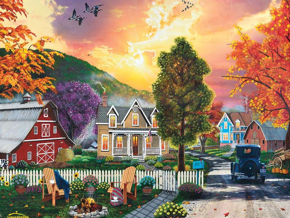 krajobraz z domami puzzle online