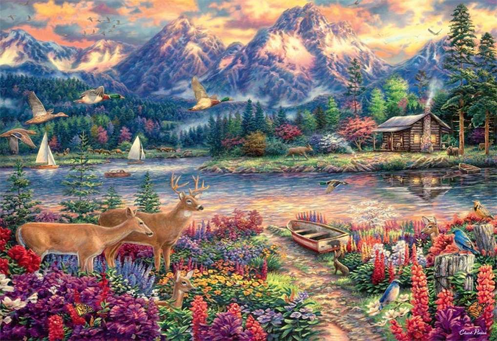 jeleń w pobliżu jeziora puzzle online