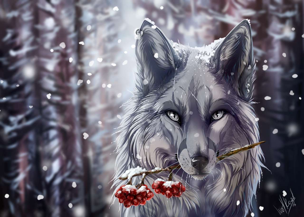 fantastyczny wilk zimą puzzle online