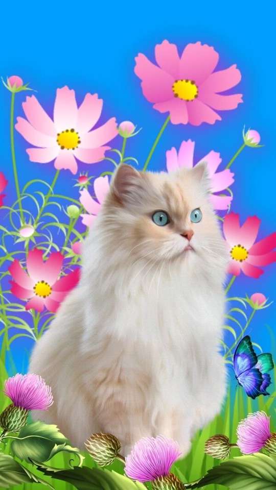 kotek wśród kwiatów puzzle online