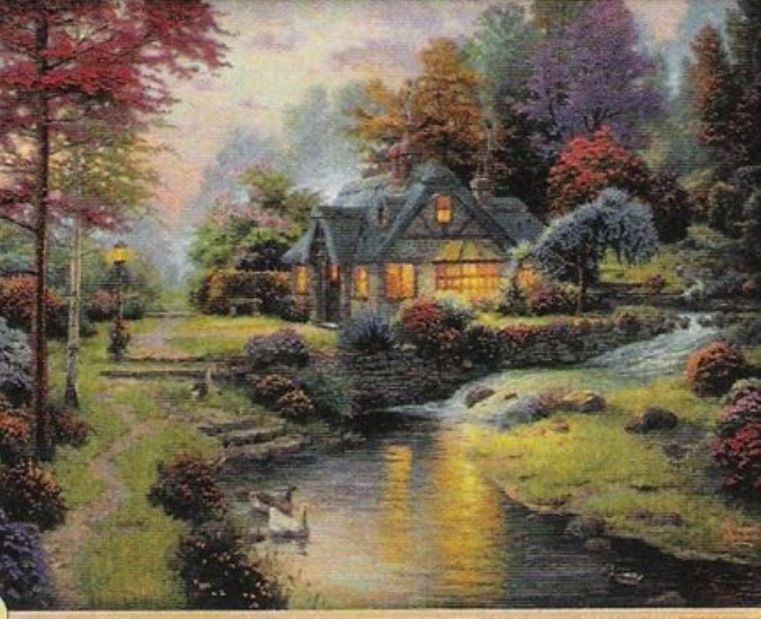 malowanie chaty nad stawem puzzle online