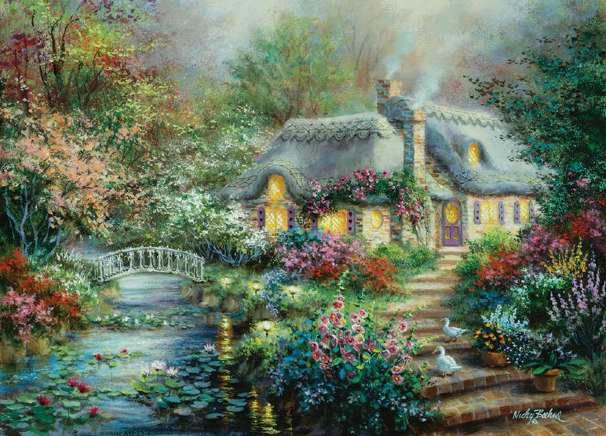 malowanie domku nad rzeką puzzle online