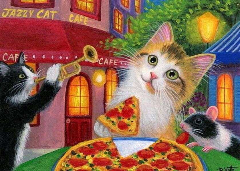 Kocięta świętują pizzą #168 puzzle online