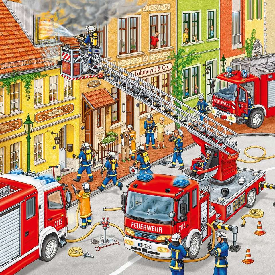 Akcja ratownicza Straży Pożarnej w miasteczku puzzle online