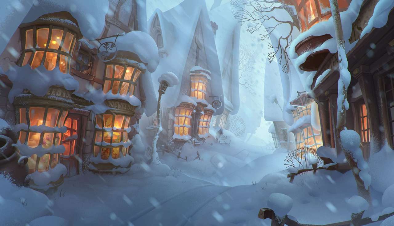 krzywe domy pod śniegiem puzzle online