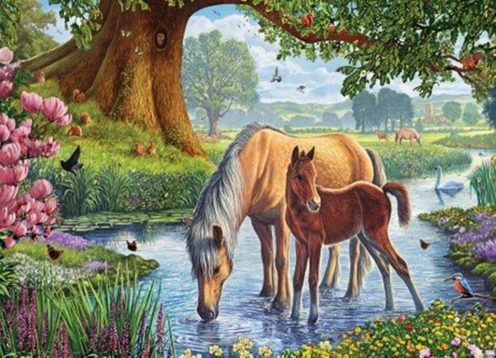 dwa konie pijące puzzle online