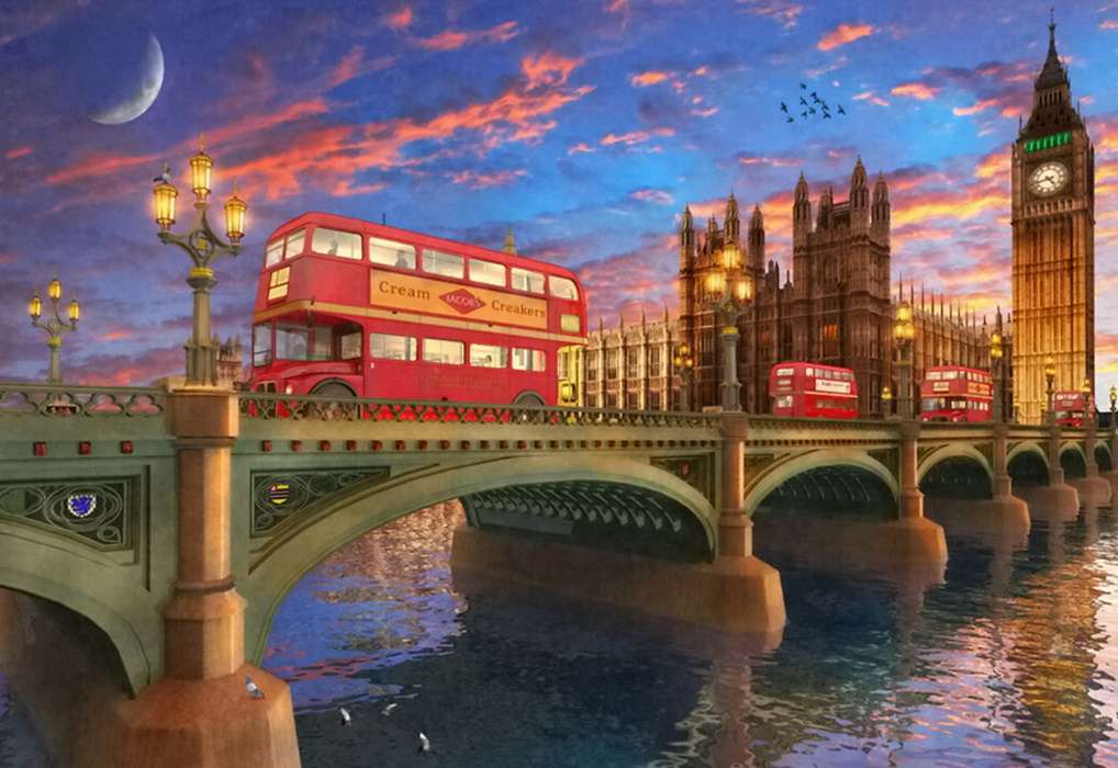 autobus przejeżdżający przez most w londynie puzzle online