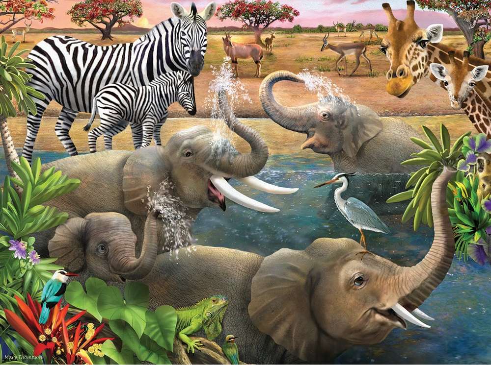 kąpiące się słonie puzzle online