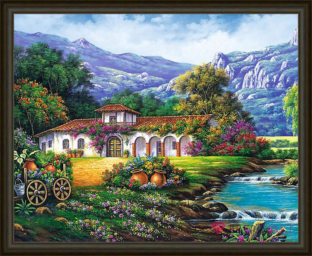 Obraz- Willa w dolinie nad rzeką puzzle online