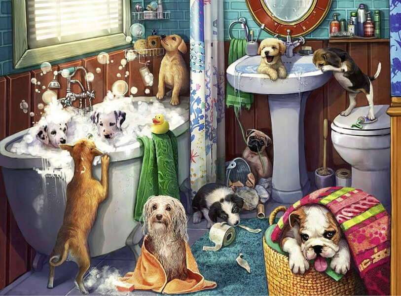Dogs play in the bathtub #179 jigsaw puzzle