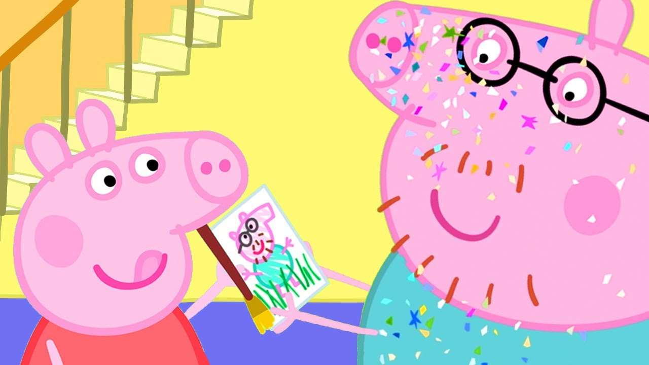 świnka peppa i malowanie świnki tatusia na papierze puzzle online