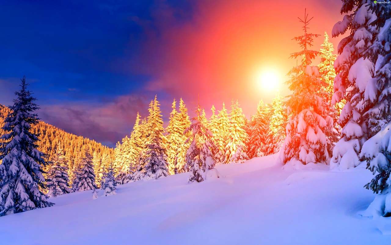 Zachód słońca w zimowej szacie puzzle online