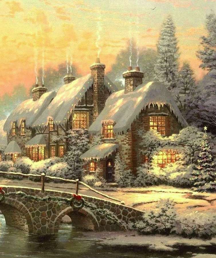 Piękny domek zimową porą puzzle online