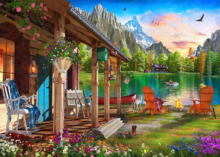 Widok z tarasu domu na jezioro puzzle online