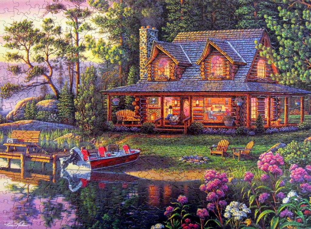 Dom w lesie, nad jeziorem puzzle online