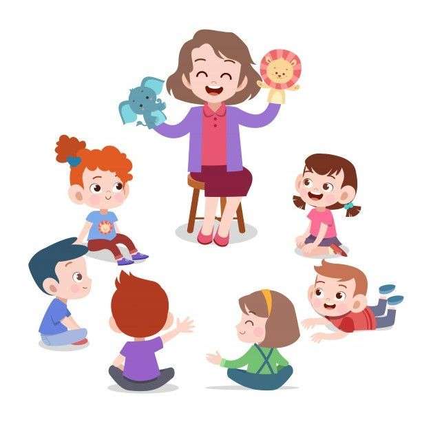 Dzieci uczące się od nauczyciela puzzle online